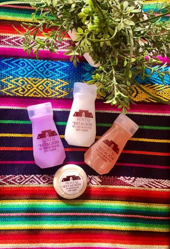 a group of twoentalental products sitting on a blanket at Hostal La Estación Quito in Quito