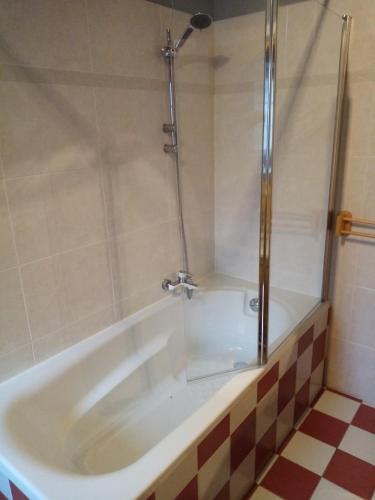 eine Badewanne mit Dusche im Bad in der Unterkunft maison bretonne,gîte de keranglaz in Ploubezre