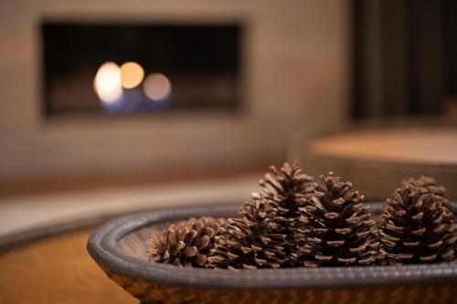 a bowl of pine cones on a table at Canto do Irere - Boutique Hotel in Atibaia
