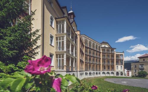 a building with a pink flower in front of it at Hotel Joseph's House in Davos