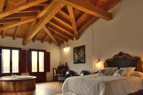 a bedroom with a bed and a tub in it at Gandarela Turismo Rural in Ourense