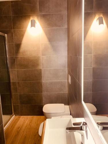 a bathroom with a toilet and a sink and a mirror at Grand Hotel San Lorenzo in Mantova