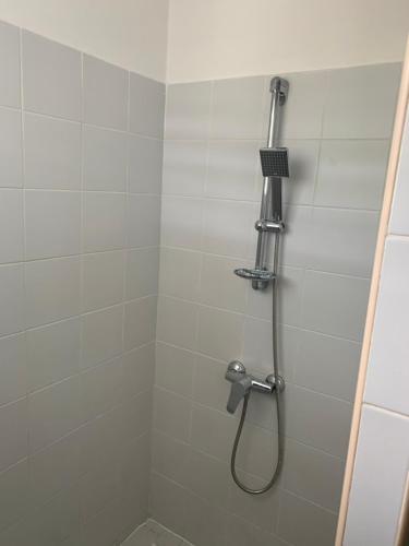 prysznic z głowicą prysznicową w łazience w obiekcie Caribluewave Studio Corail w mieście Saint-François