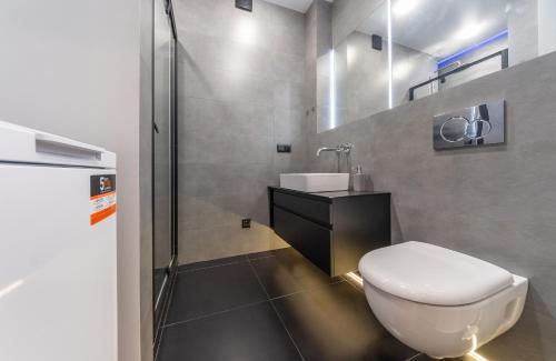 łazienka z toaletą i umywalką w obiekcie Modern loft style apartment w Kijowie