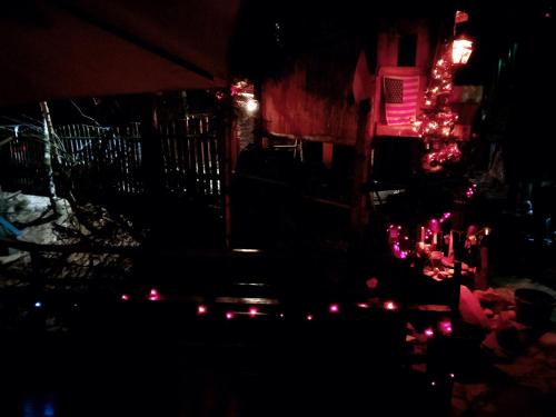 a dark room with a christmas tree and lights at Holiday Home Nature Neno in Visoko