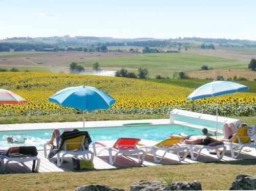 - un groupe de personnes dormant dans des chaises et des parasols au bord d'une piscine dans l'établissement Studio enchanteur à Pauilhac - 21 m² avec piscine partagée, à Pauilhac