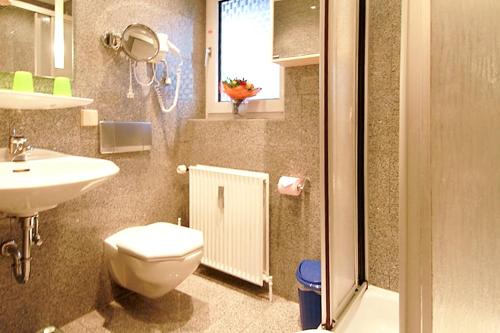 a bathroom with a toilet and a sink at Comfortable apartment with sea view in Westerland-Sylt, 35 m² in Westerland (Sylt)