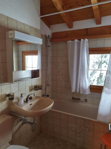 a bathroom with a sink and a bath tub at Tgampi saura 395 Rü in Lenz
