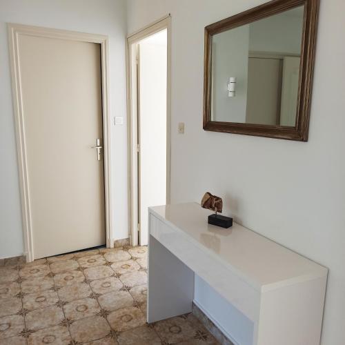 a bathroom with a white sink and a mirror at U Riniccio in Sagone
