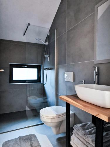 ein Badezimmer mit Waschbecken und Toilette in der Unterkunft Cabana Berg in Someşu Rece
