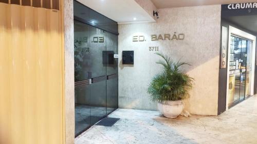 eine Pflanze in einem Topf vor einem Gebäude in der Unterkunft Lindo apartamento Avenida Brasil in Balneário Camboriú