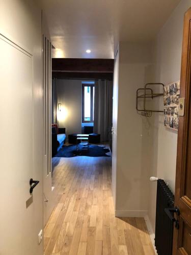 - un couloir menant à un salon doté de parquet dans l'établissement L'appartement de Chiara a Annecy, à Annecy