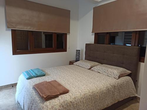 a bedroom with a bed with two pillows on it at River Apartments in Galata