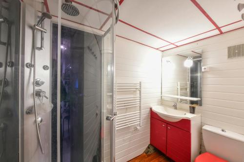 a bathroom with a shower and a sink at Studio idéalement situé in Cauterets