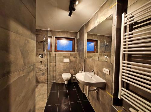 een badkamer met een wastafel en een toilet bij Aira Apart in Nauders