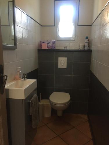 a small bathroom with a toilet and a sink at El Sitio de Francisco in Oraison