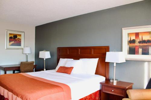 a bedroom with a large bed and two lamps at LA VISTA INN in Port Richey