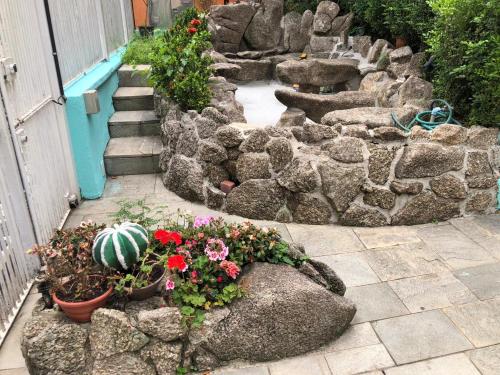 a garden with rocks and flowers and plants at Zen Garden Hostel Mirandópolis in Sao Paulo