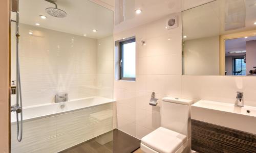 a bathroom with a toilet and a sink and a shower at Foxrock in Windermere