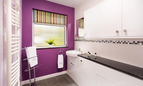 uma casa de banho roxa com um WC e uma janela em Bow Peak em Bowness-on-Windermere