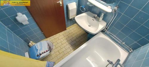 a small bathroom with a toilet and a sink at Apartment Mary by FiS - Fun in Styria in Tauplitz