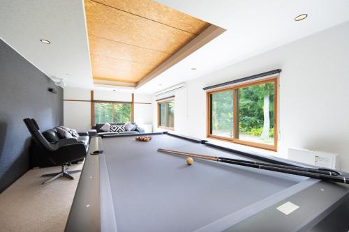 a pool table in a room with a ceiling at THE CASTLE by Hakuba Hotel Group in Hakuba