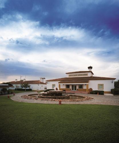 a house with a fountain in the middle of a yard at Vila Gale Alentejo Vineyard - Clube de Campo in Albernoa