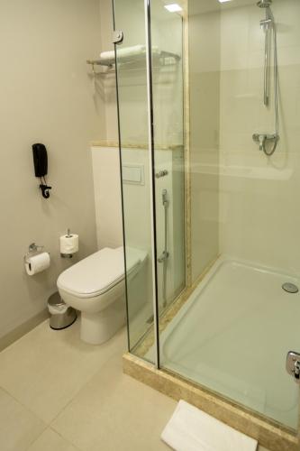a bathroom with a glass shower and a toilet at VIE HOTEL in Sinop