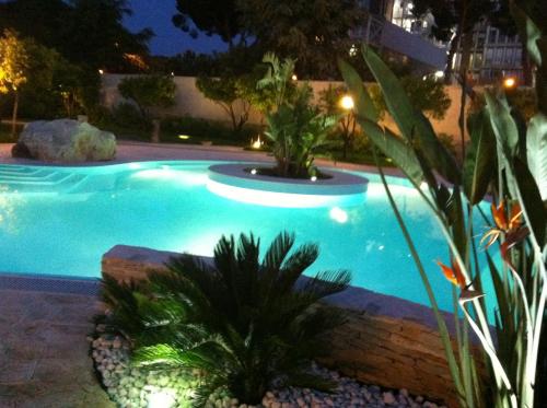 - une piscine entourée de plantes la nuit dans l'établissement Executive L'Orangerie BB, à Bari