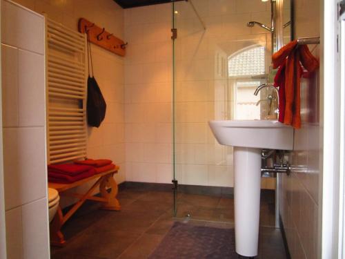 a bathroom with a sink and a shower at Bed and Breakfast Klein Groenbergen in Leersum
