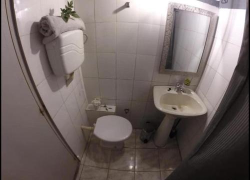 a small bathroom with a toilet and a sink at Joyful in Maldonado