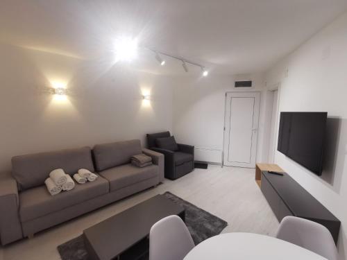a living room with a couch and a flat screen tv at Crni bor in Divčibare