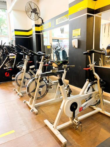 a group of bikes parked in a gym at Hotel Ramos Mejía in Mar del Plata