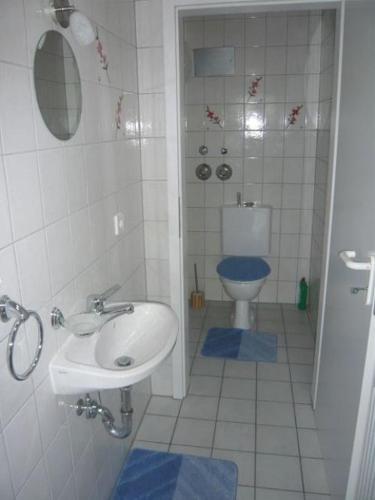 フライブルク・イム・ブライスガウにあるFerienwohnungen-Roder-Ferienwohnung-IIIのバスルーム(洗面台、トイレ付)