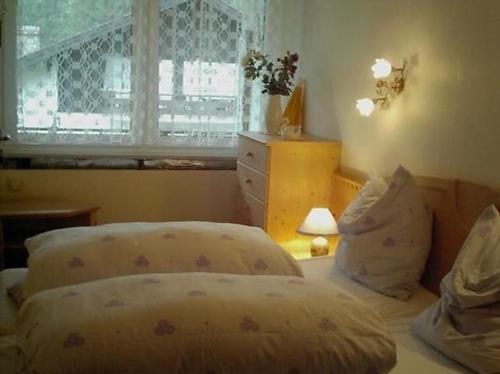 Schlafzimmer mit einem Bett und einem Fenster in der Unterkunft Falkenberg Wohnung 211 in Oberstdorf