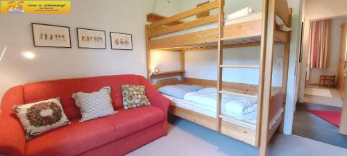 ein Wohnzimmer mit einem Sofa und einem Etagenbett in der Unterkunft Haus Bernhard by FiS - Fun in Styria in Bad Mitterndorf