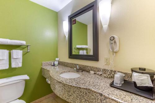 a bathroom with a sink and a toilet and a mirror at Sleep Inn & Suites - Jacksonville in Jacksonville