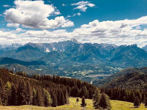 a view of a mountain range with trees and mountains at La Casa di Carmen in Tarvisio