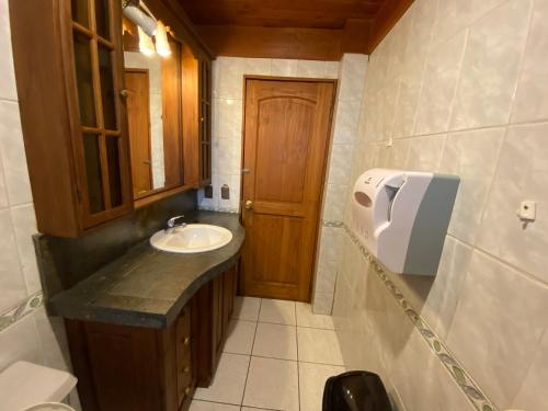 a bathroom with a sink and a toilet at Hostal el Nogal Pucón in Pucón