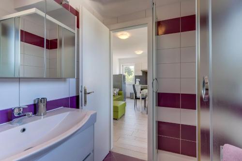 een badkamer met een wastafel en een spiegel bij Apartment Karin in Veli Lošinj