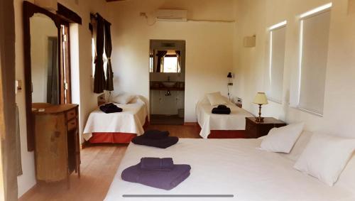 a bedroom with two beds and a room with two mirrors at Terraza del Molle in San Carlos