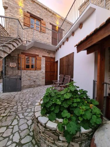 a patio of a house with a plant at Christiana's stone studios in Pano Lefkara