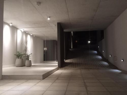 un pasillo con dos plantas en maceta en un edificio de MAReSS en Villa Gesell