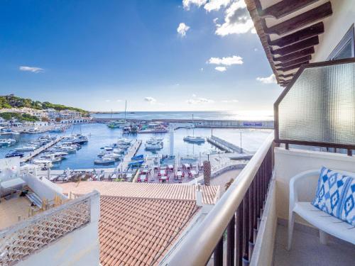 a view from a balcony of a cruise ship at Hostal Port Corona in Cala Ratjada