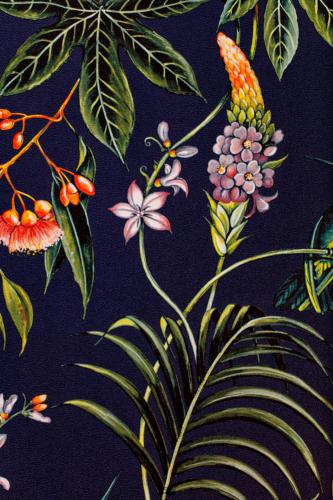 a pattern of flowers and plants on a black background at So Rosie in Babberich