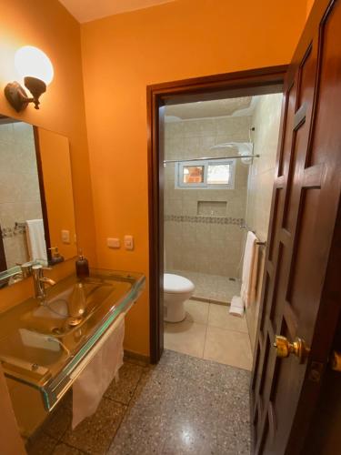 a bathroom with a sink and a toilet at Portal los Castaños in Tegucigalpa