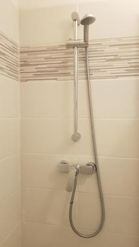 a shower with a shower head in a bathroom at Studio Oxford in Chevigny-Saint-Sauveur