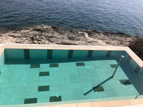 a swimming pool with the ocean in the background at Villa Sofia Zavalatica in Čara