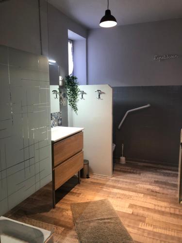 W łazience znajduje się umywalka i toaleta. w obiekcie Maison campagne au col du festre w mieście Dévoluy
