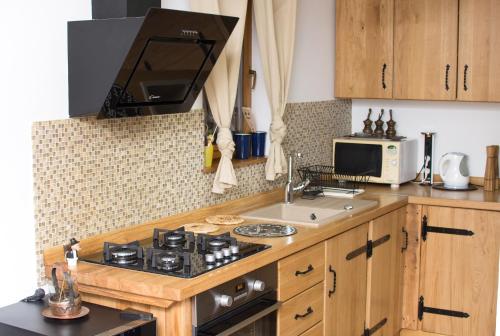 a kitchen with a sink and a stove top oven at "Vučedol"- kuća za odmor **** in Vukovar